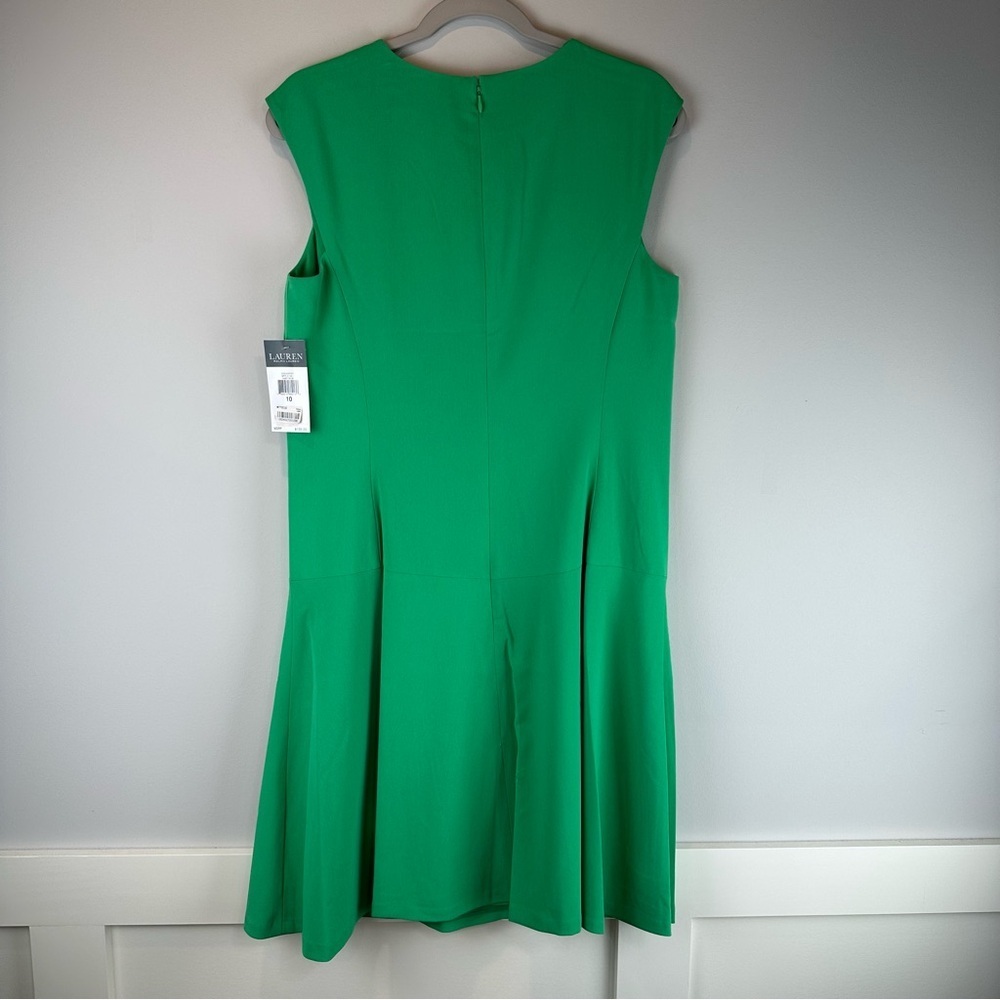 NEW Lauren Ralph Lauren Green Drop Waist Short Sleeve Workwear Office Dress 10 - Picture 2 of 5